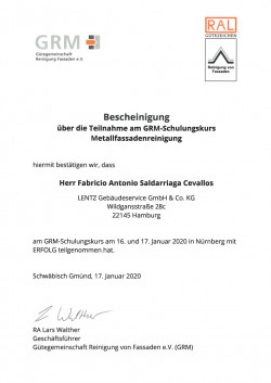 Gebudeservice Hamburg - Bescheinigung GRM Schulungskurs